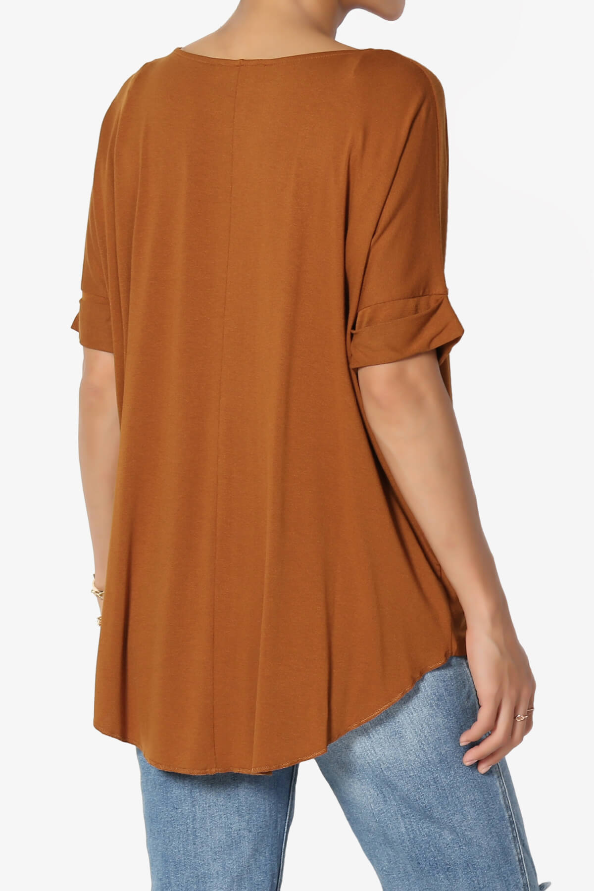 Load image into Gallery viewer, Tackle Wrap Hi-Low Crepe Knit Top ALMOND_4
