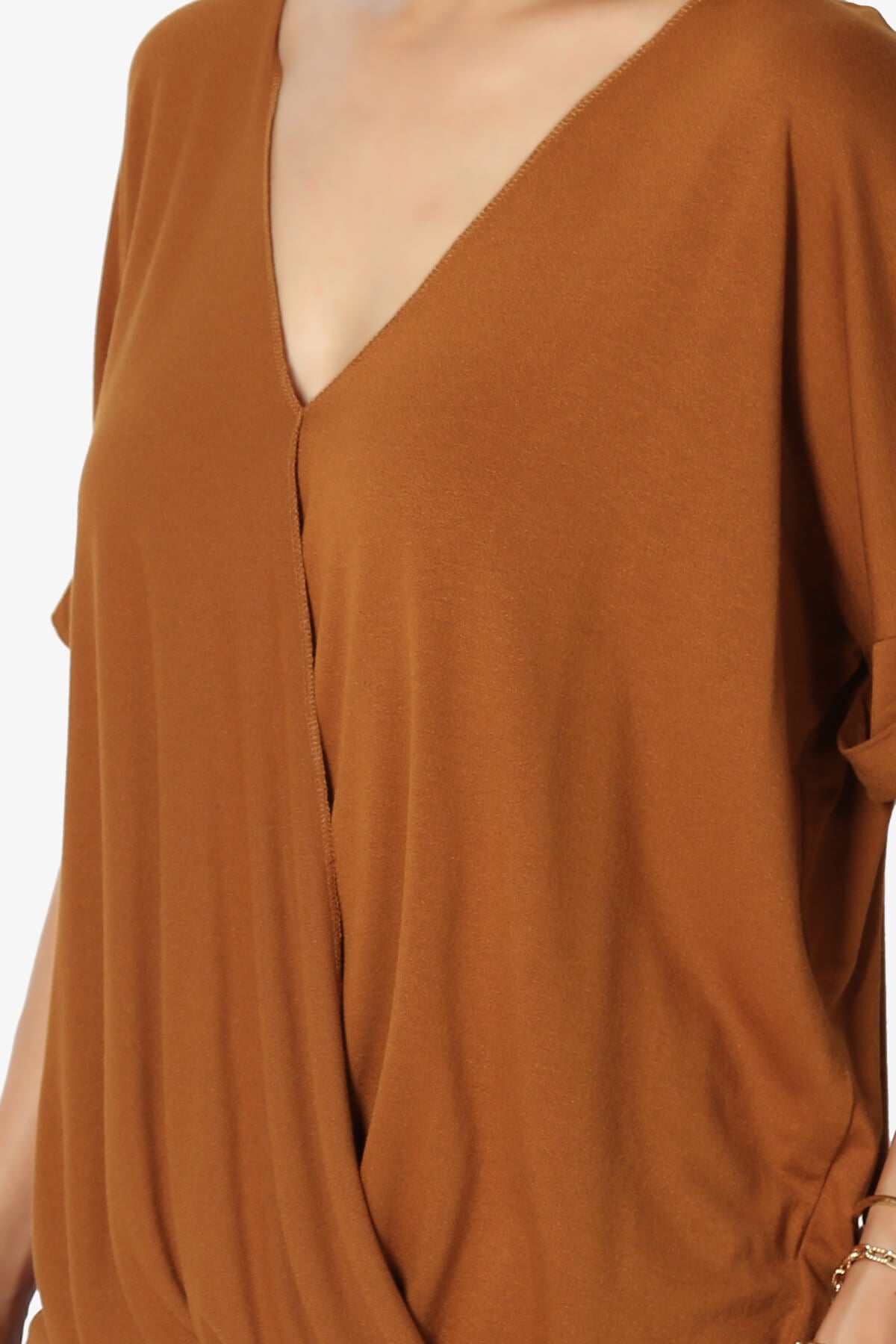Load image into Gallery viewer, Tackle Wrap Hi-Low Crepe Knit Top ALMOND_5
