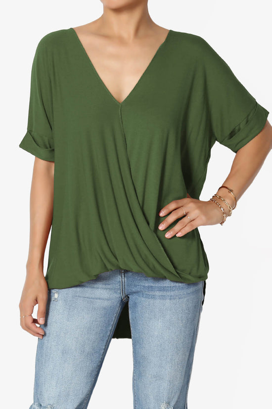Tackle Wrap Hi-Low Crepe Knit Top ARMY GREEN_1