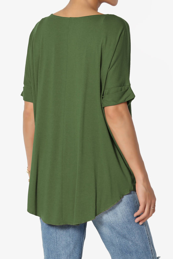 Load image into Gallery viewer, Tackle Wrap Hi-Low Crepe Knit Top ARMY GREEN_4
