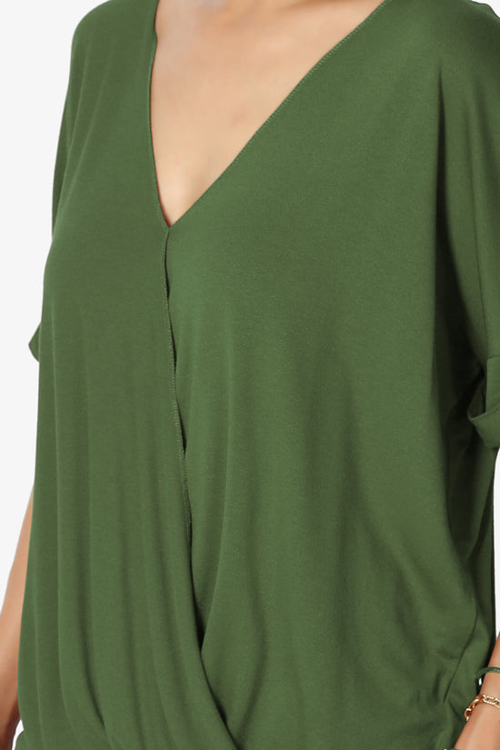 Tackle Wrap Hi-Low Crepe Knit Top ARMY GREEN_5