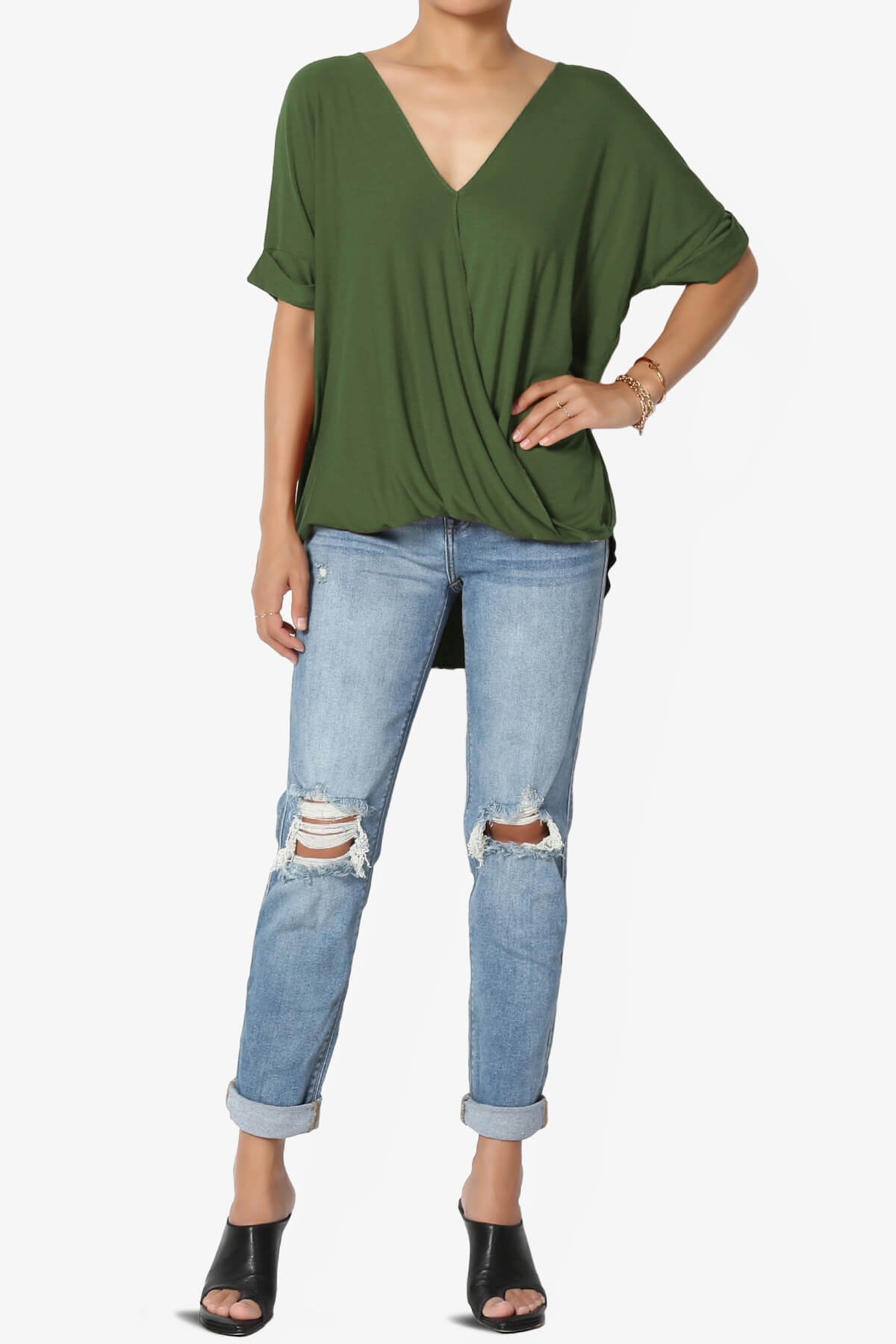 Tackle Wrap Hi-Low Crepe Knit Top ARMY GREEN_6
