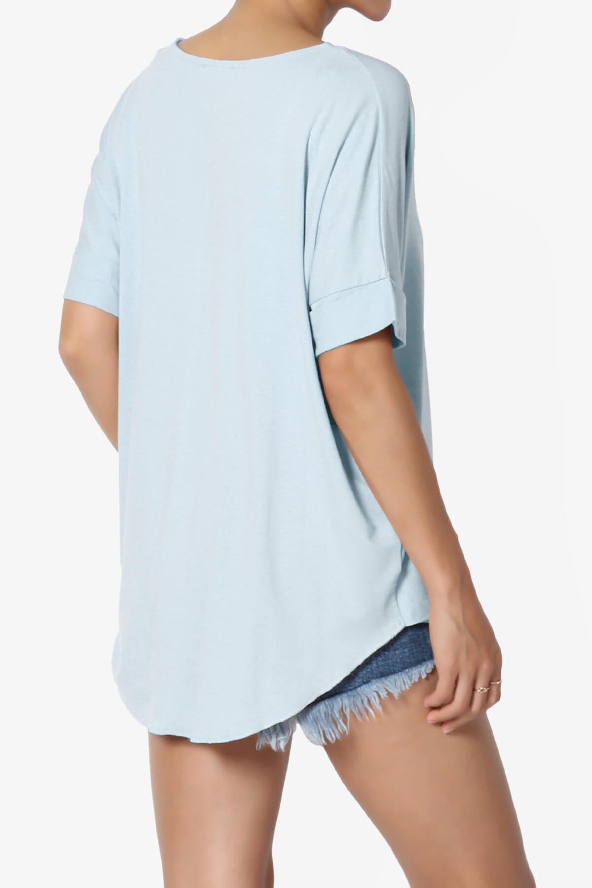 Load image into Gallery viewer, Tackle Wrap Hi-Low Crepe Knit Top ASH BLUE_4
