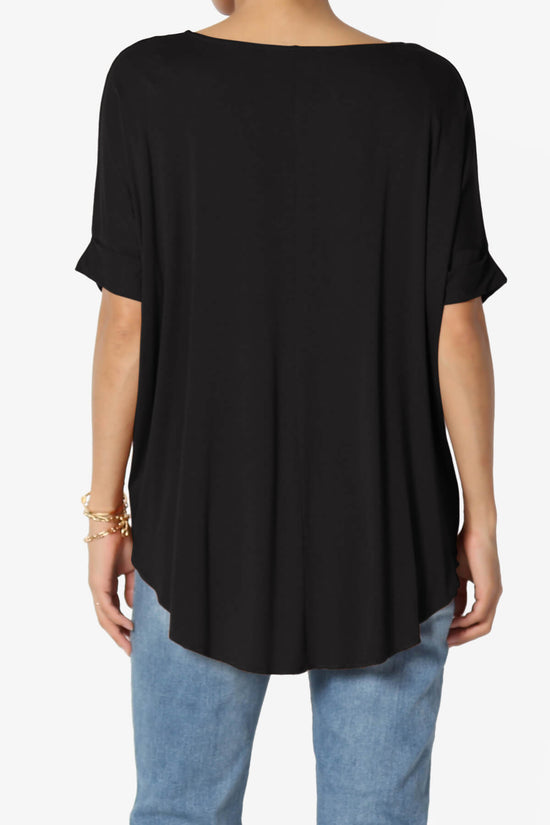 Load image into Gallery viewer, Tackle Wrap Hi-Low Crepe Knit Top BLACK_2
