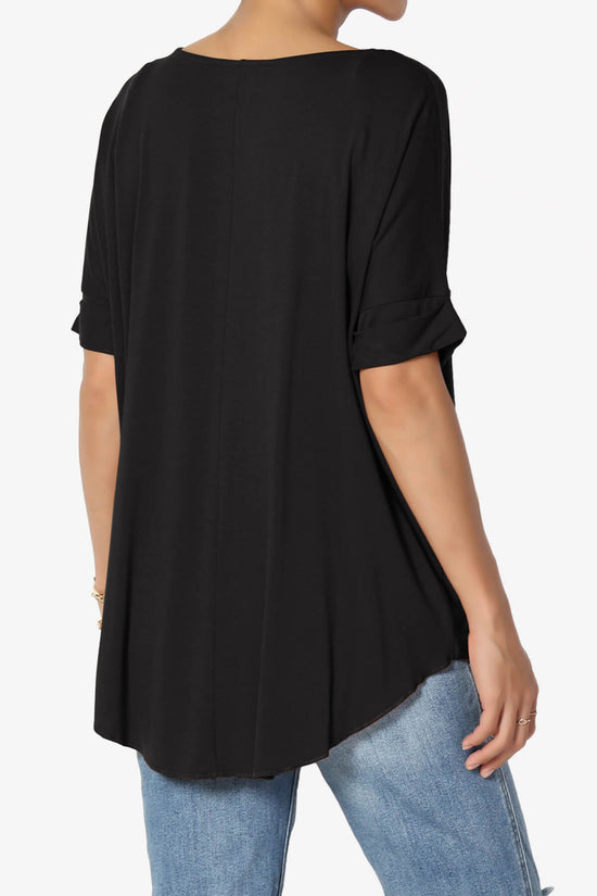 Load image into Gallery viewer, Tackle Wrap Hi-Low Crepe Knit Top BLACK_4
