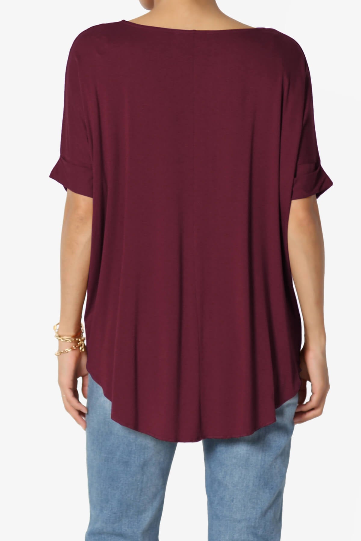 Load image into Gallery viewer, Tackle Wrap Hi-Low Crepe Knit Top DARK BURGUNDY_2
