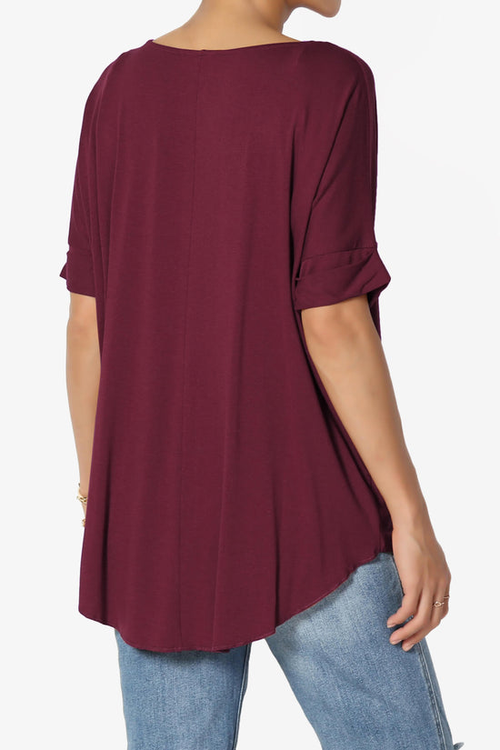 Load image into Gallery viewer, Tackle Wrap Hi-Low Crepe Knit Top DARK BURGUNDY_4
