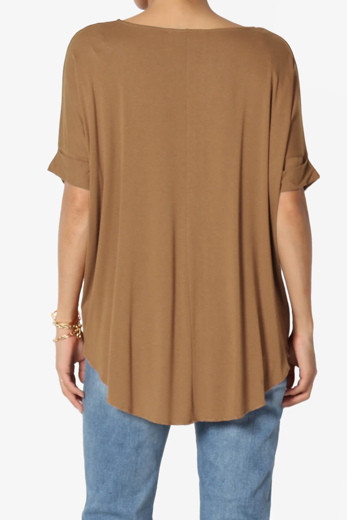 Load image into Gallery viewer, Tackle Wrap Hi-Low Crepe Knit Top DEEP CAMEL_2
