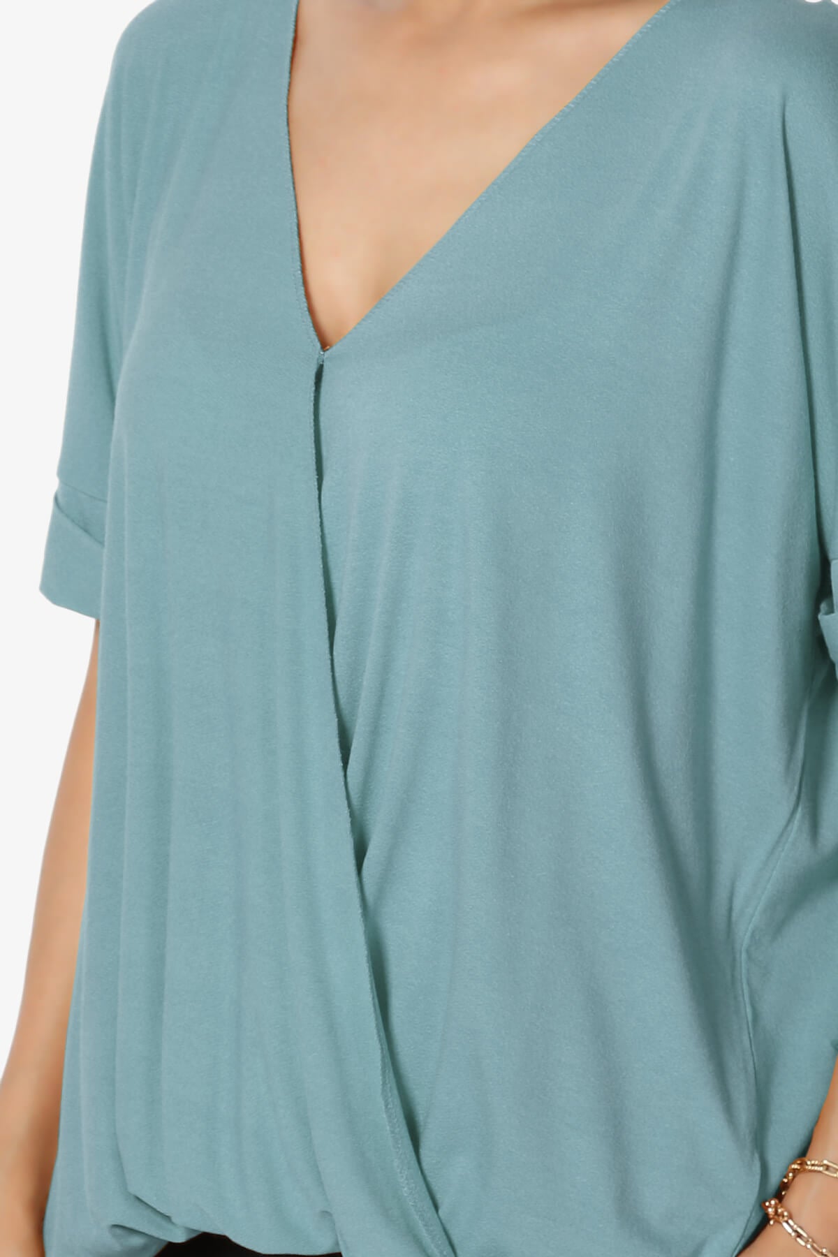 Load image into Gallery viewer, Tackle Wrap Hi-Low Crepe Knit Top DUSTY BLUE_5
