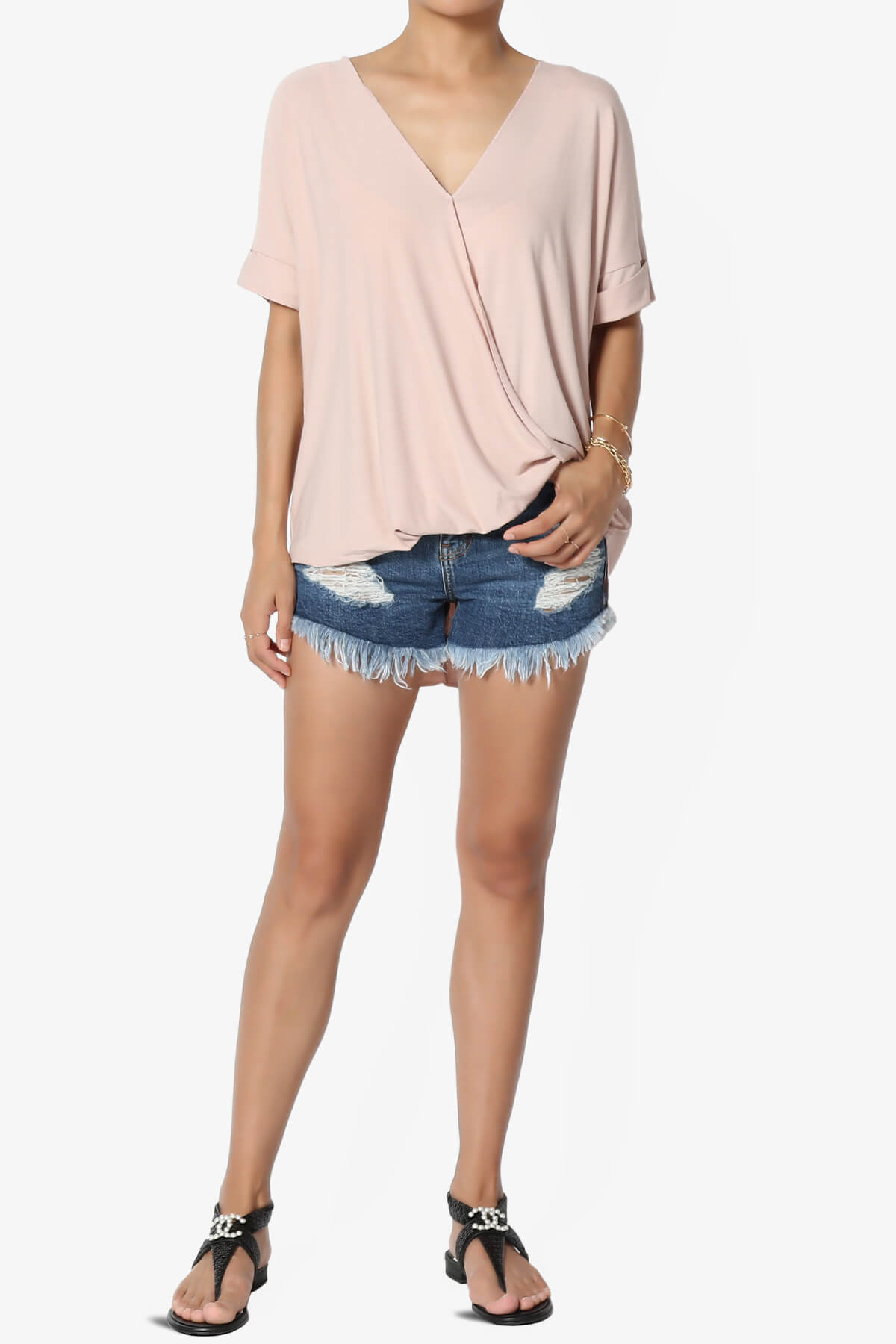Load image into Gallery viewer, Tackle Wrap Hi-Low Crepe Knit Top DUSTY BLUSH_6
