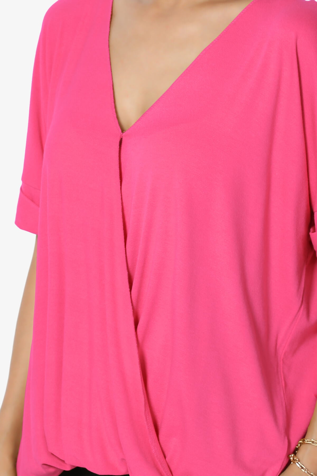 Load image into Gallery viewer, Tackle Wrap Hi-Low Crepe Knit Top FUCHSIA_5
