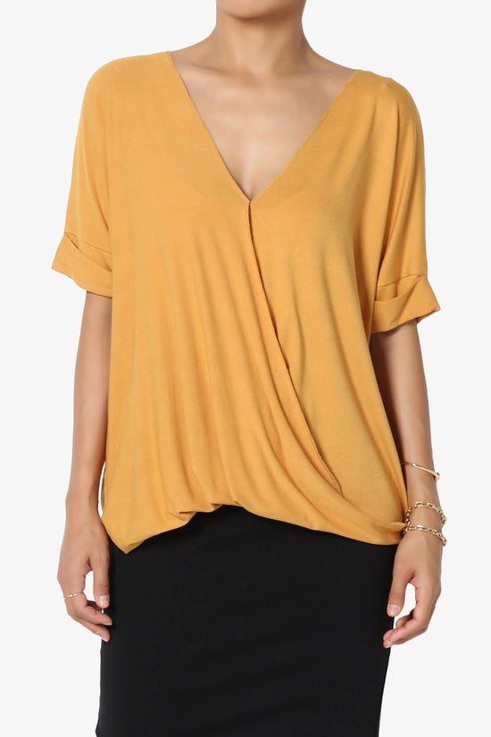 Load image into Gallery viewer, Tackle Wrap Hi-Low Crepe Knit Top GOLDEN MUSTARD_1
