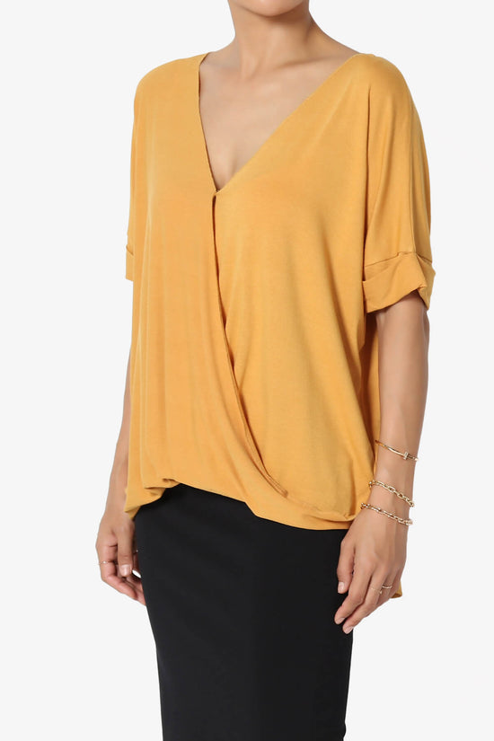 Load image into Gallery viewer, Tackle Wrap Hi-Low Crepe Knit Top GOLDEN MUSTARD_3
