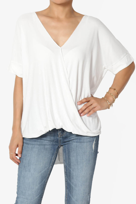 Load image into Gallery viewer, Tackle Wrap Hi-Low Crepe Knit Top IVORY_1
