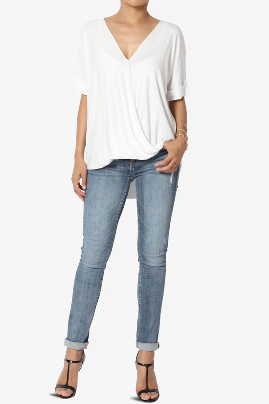 Load image into Gallery viewer, Tackle Wrap Hi-Low Crepe Knit Top IVORY_6
