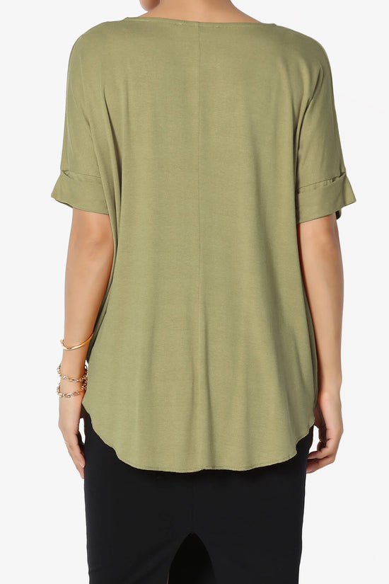 Load image into Gallery viewer, Tackle Wrap Hi-Low Crepe Knit Top KHAKI GREEN_2
