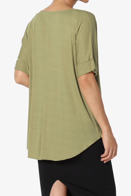 Load image into Gallery viewer, Tackle Wrap Hi-Low Crepe Knit Top KHAKI GREEN_4
