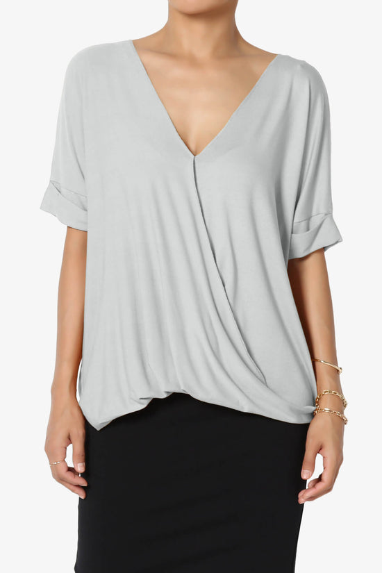 Load image into Gallery viewer, Tackle Wrap Hi-Low Crepe Knit Top LIGHT GREY_1
