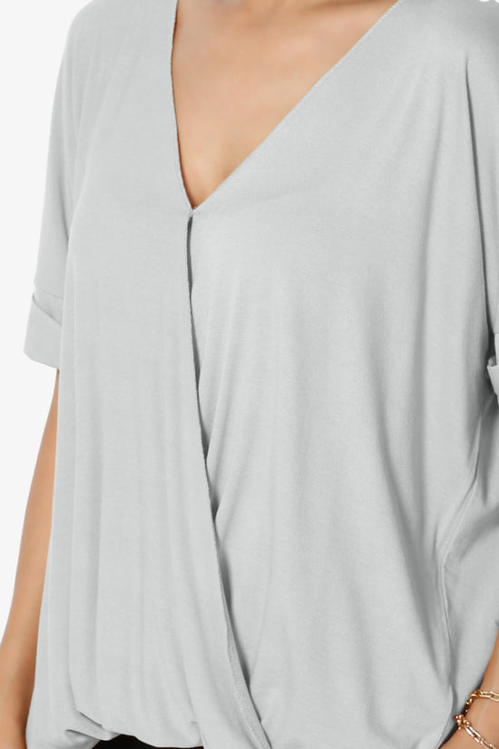 Load image into Gallery viewer, Tackle Wrap Hi-Low Crepe Knit Top LIGHT GREY_5
