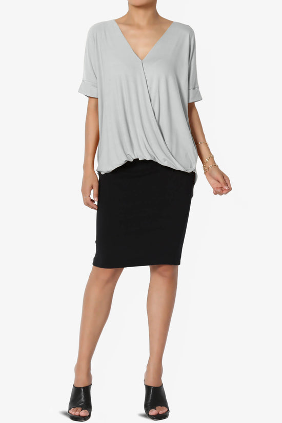 Load image into Gallery viewer, Tackle Wrap Hi-Low Crepe Knit Top LIGHT GREY_6
