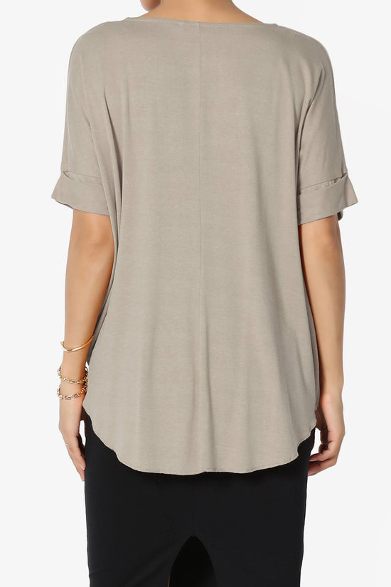 Load image into Gallery viewer, Tackle Wrap Hi-Low Crepe Knit Top LIGHT MOCHA_2
