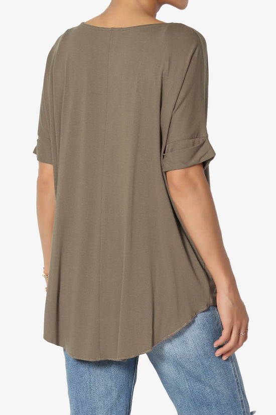 Load image into Gallery viewer, Tackle Wrap Hi-Low Crepe Knit Top MOCHA_4
