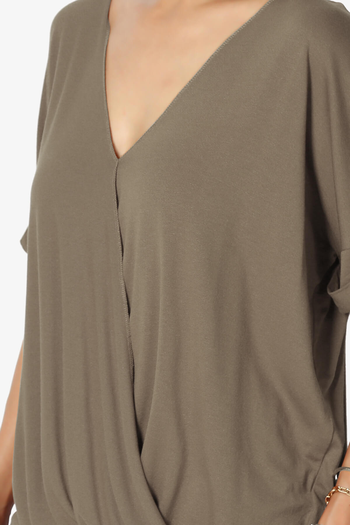 Load image into Gallery viewer, Tackle Wrap Hi-Low Crepe Knit Top MOCHA_5
