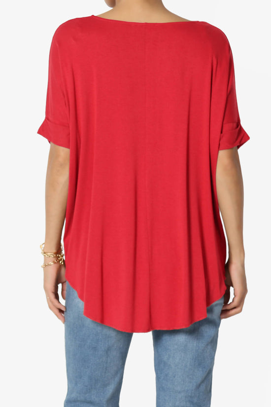 Load image into Gallery viewer, Tackle Wrap Hi-Low Crepe Knit Top RED_2
