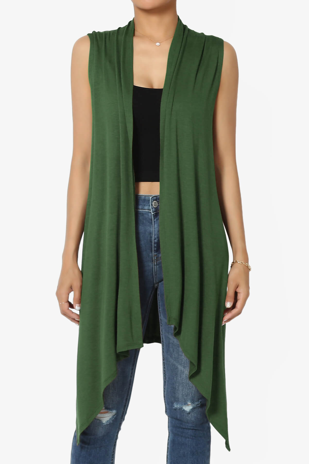 Load image into Gallery viewer, Taysom Draped Open Front Sleeveless Cardigan Vest ARMY GREEN_1
