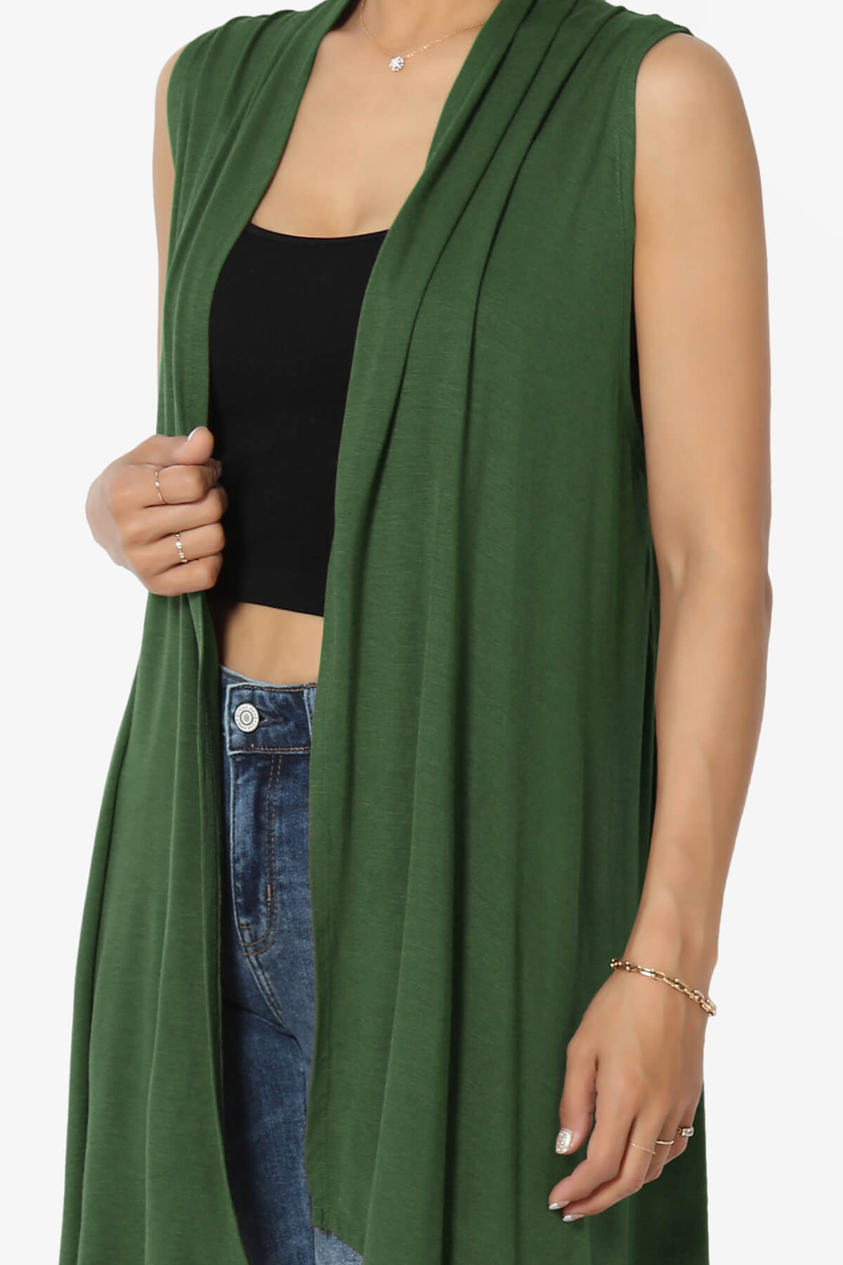Load image into Gallery viewer, Taysom Draped Open Front Sleeveless Cardigan Vest ARMY GREEN_5

