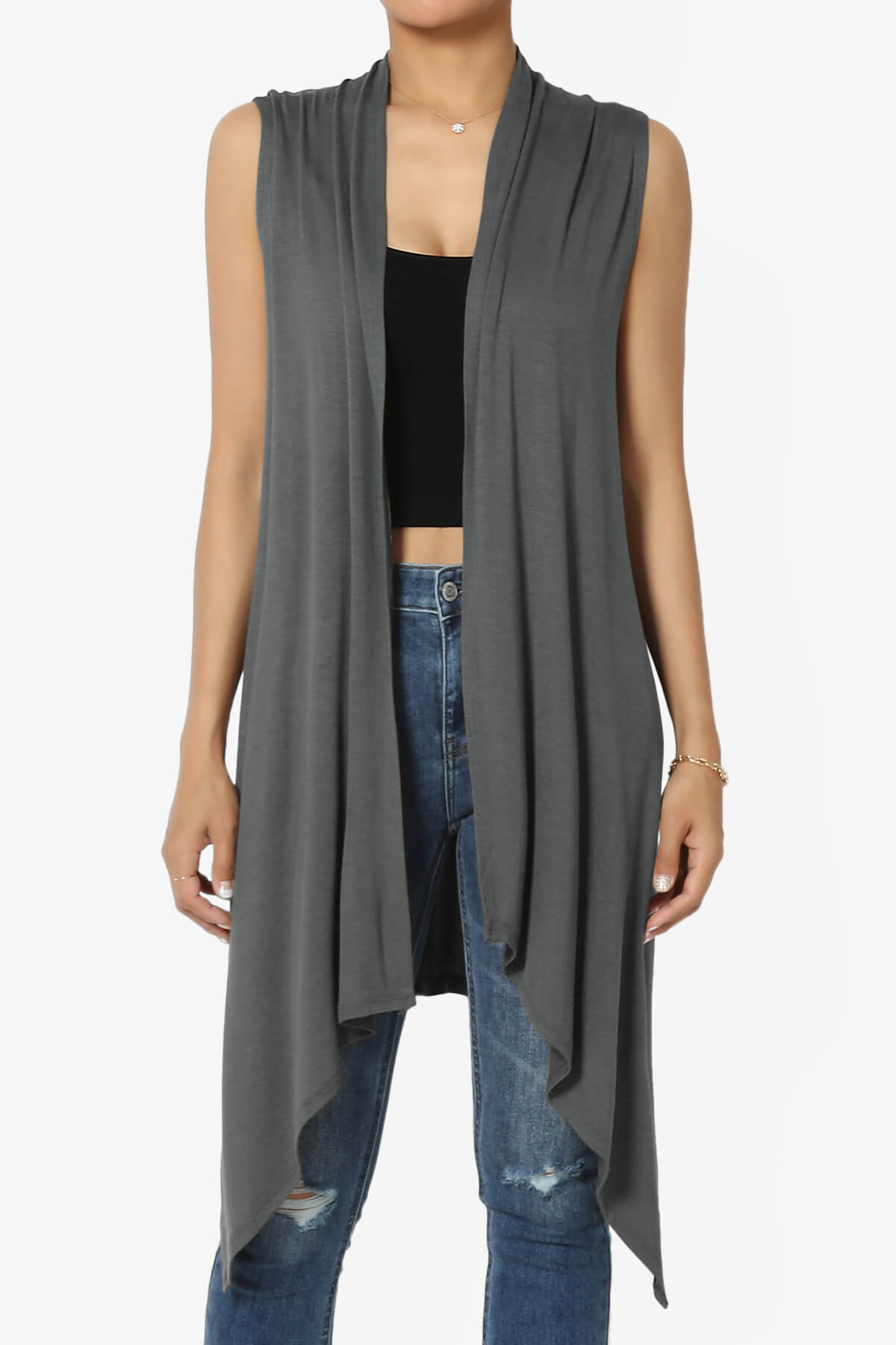 Load image into Gallery viewer, Taysom Draped Open Front Sleeveless Cardigan Vest ASH GREY_1
