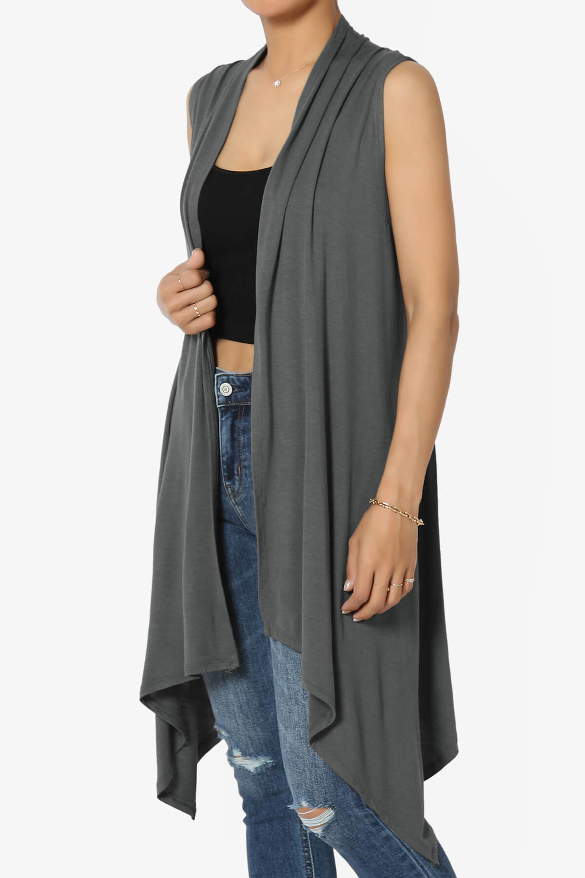 Load image into Gallery viewer, Taysom Draped Open Front Sleeveless Cardigan Vest ASH GREY_3
