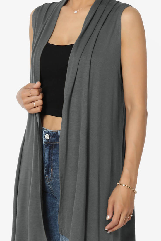 Taysom Draped Open Front Sleeveless Cardigan Vest ASH GREY_5