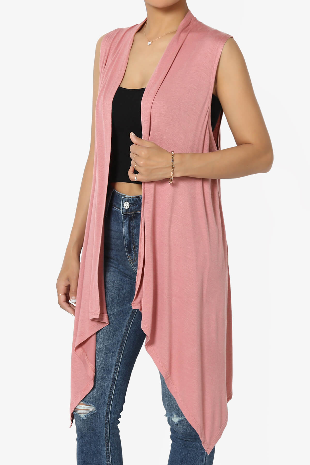 Load image into Gallery viewer, Taysom Draped Open Front Sleeveless Cardigan Vest ASH ROSE_3
