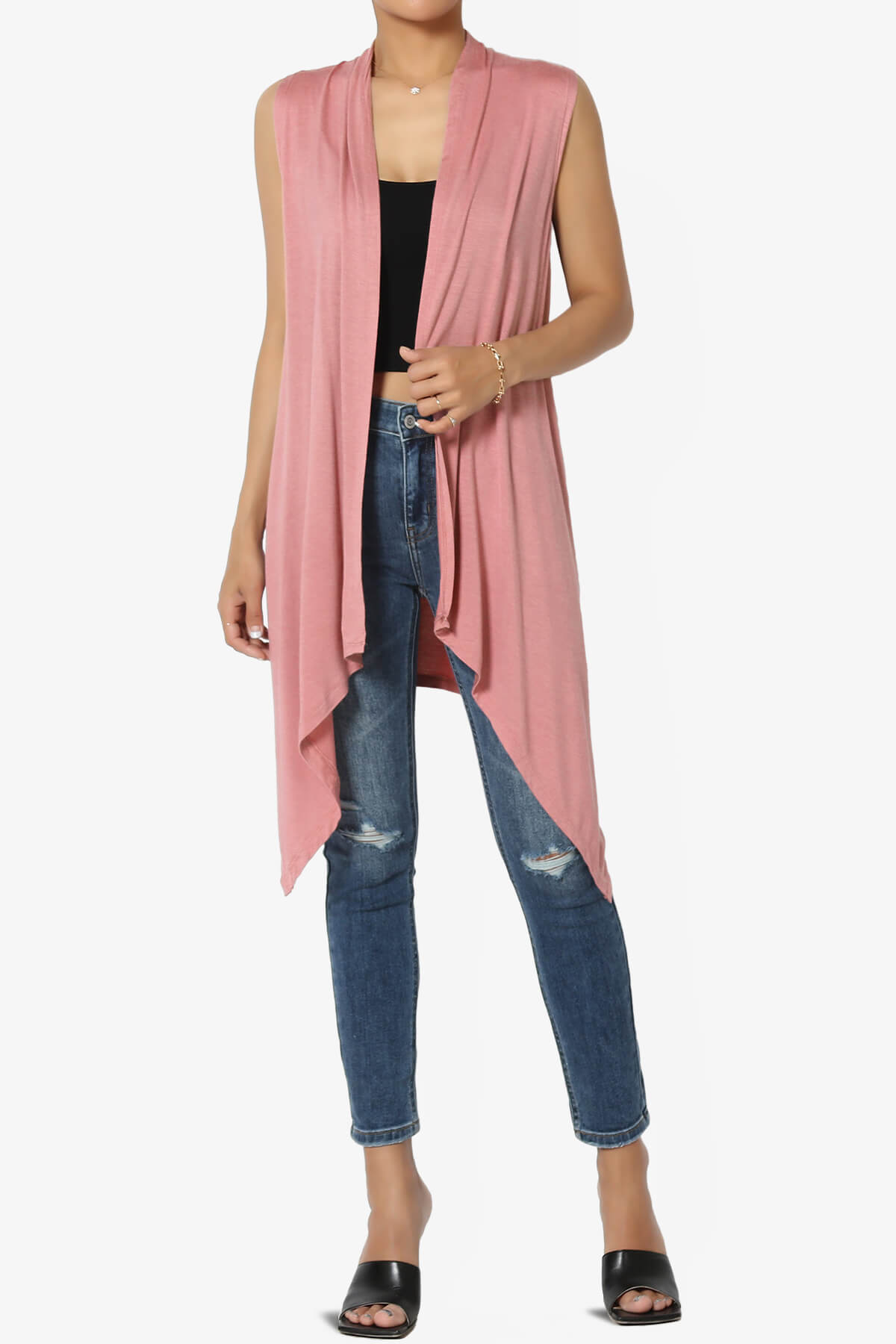 Load image into Gallery viewer, Taysom Draped Open Front Sleeveless Cardigan Vest ASH ROSE_6
