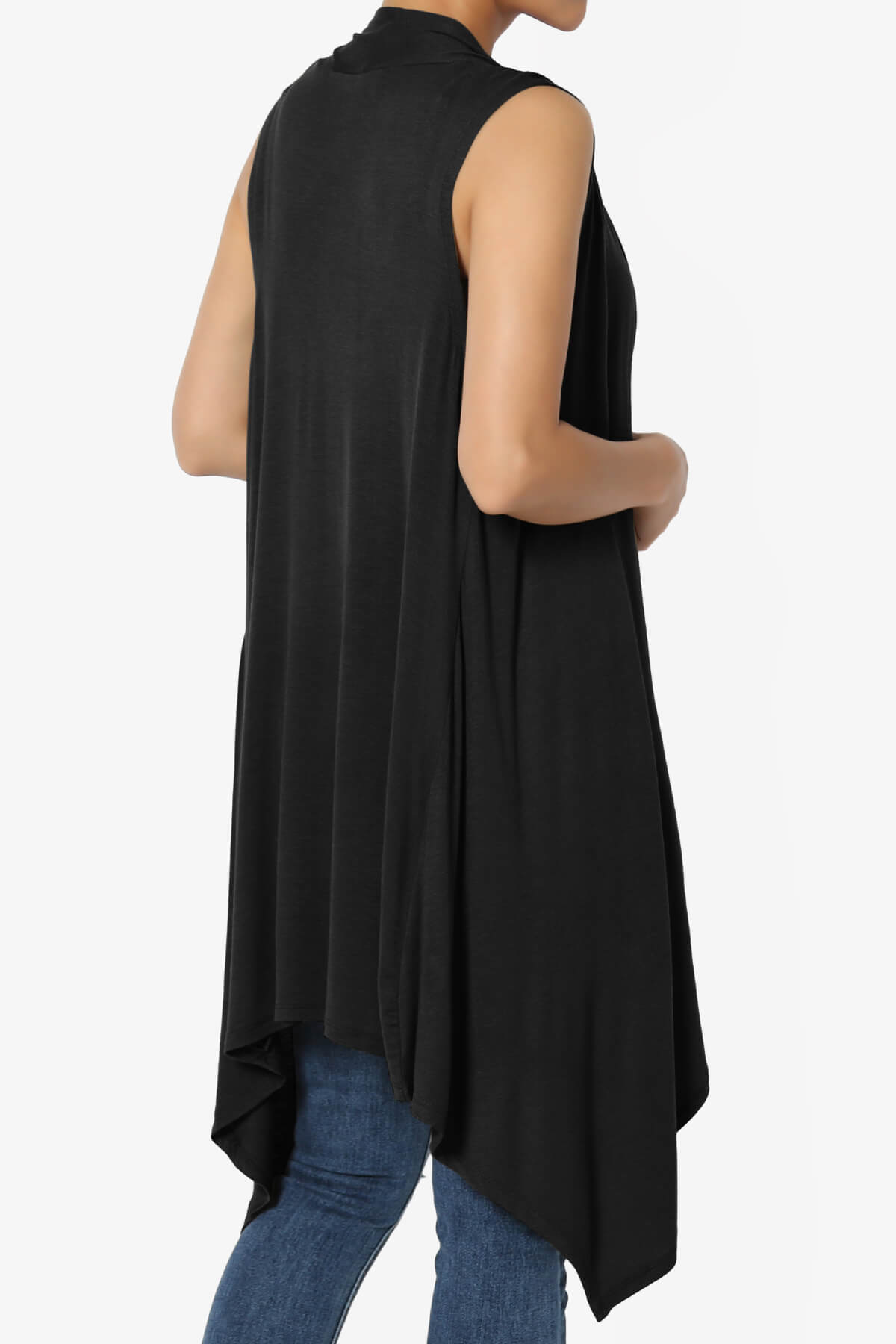 Load image into Gallery viewer, Taysom Draped Open Front Sleeveless Cardigan Vest BLACK_4
