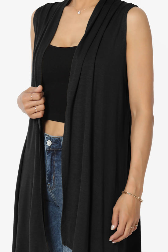 Load image into Gallery viewer, Taysom Draped Open Front Sleeveless Cardigan Vest BLACK_5
