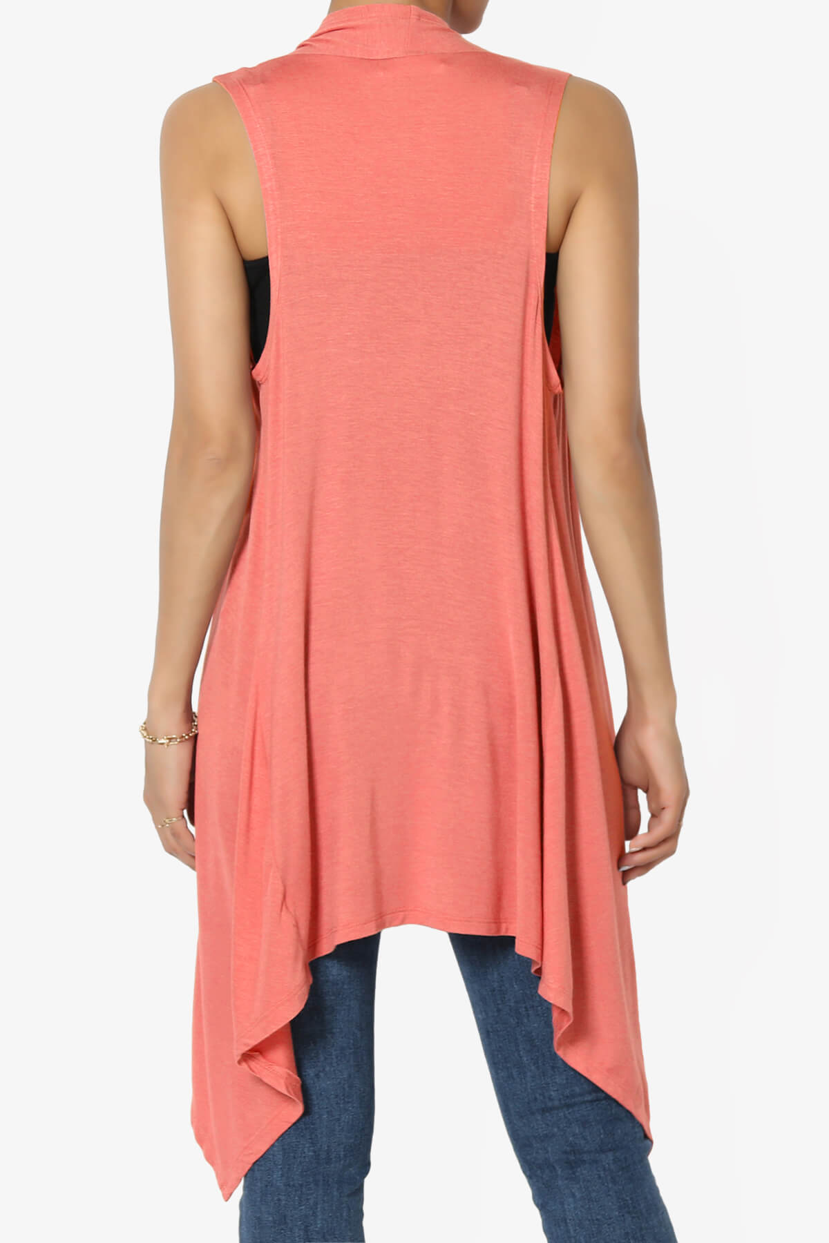 Taysom Draped Open Front Sleeveless Cardigan Vest CORAL_2