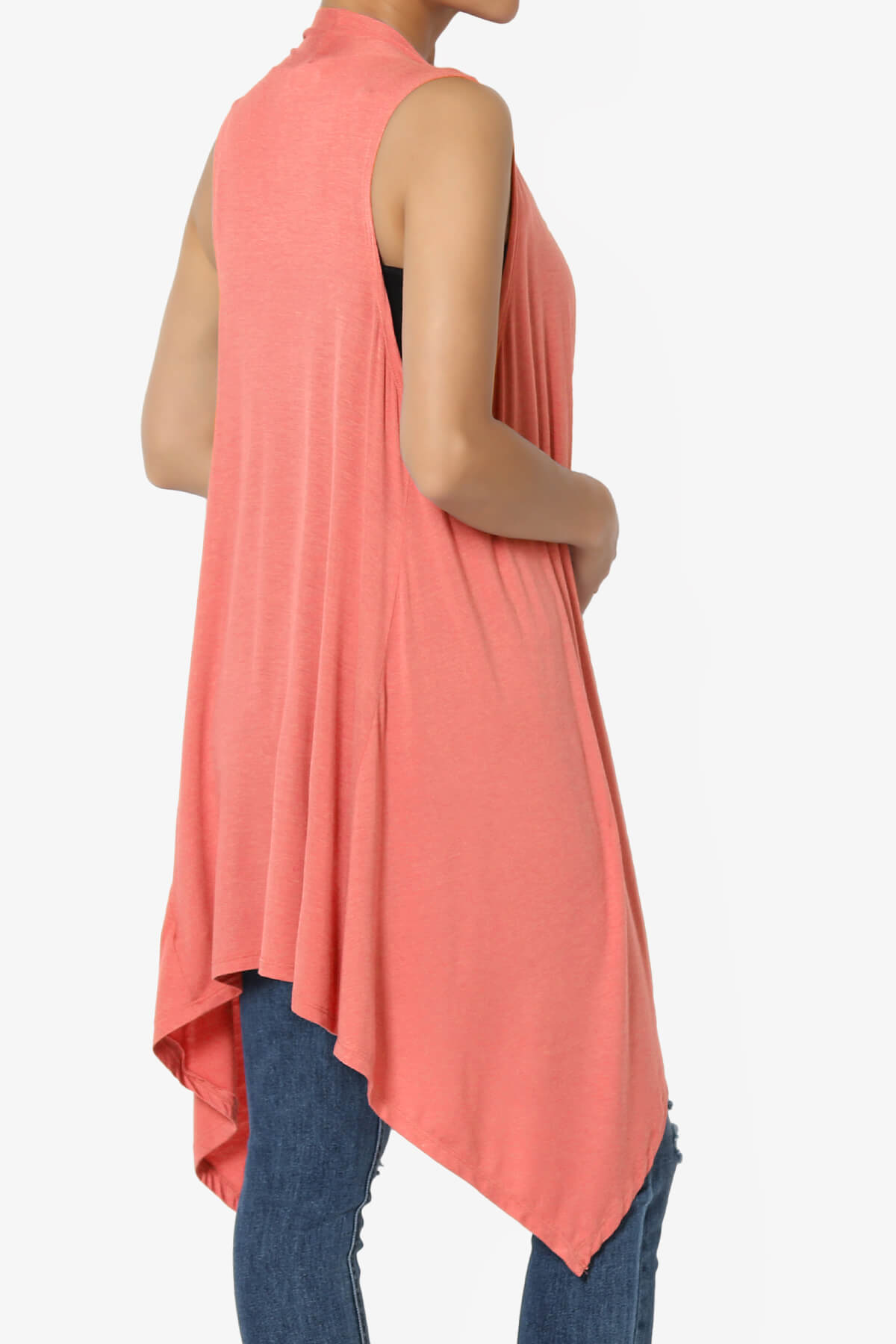 Taysom Draped Open Front Sleeveless Cardigan Vest CORAL_4