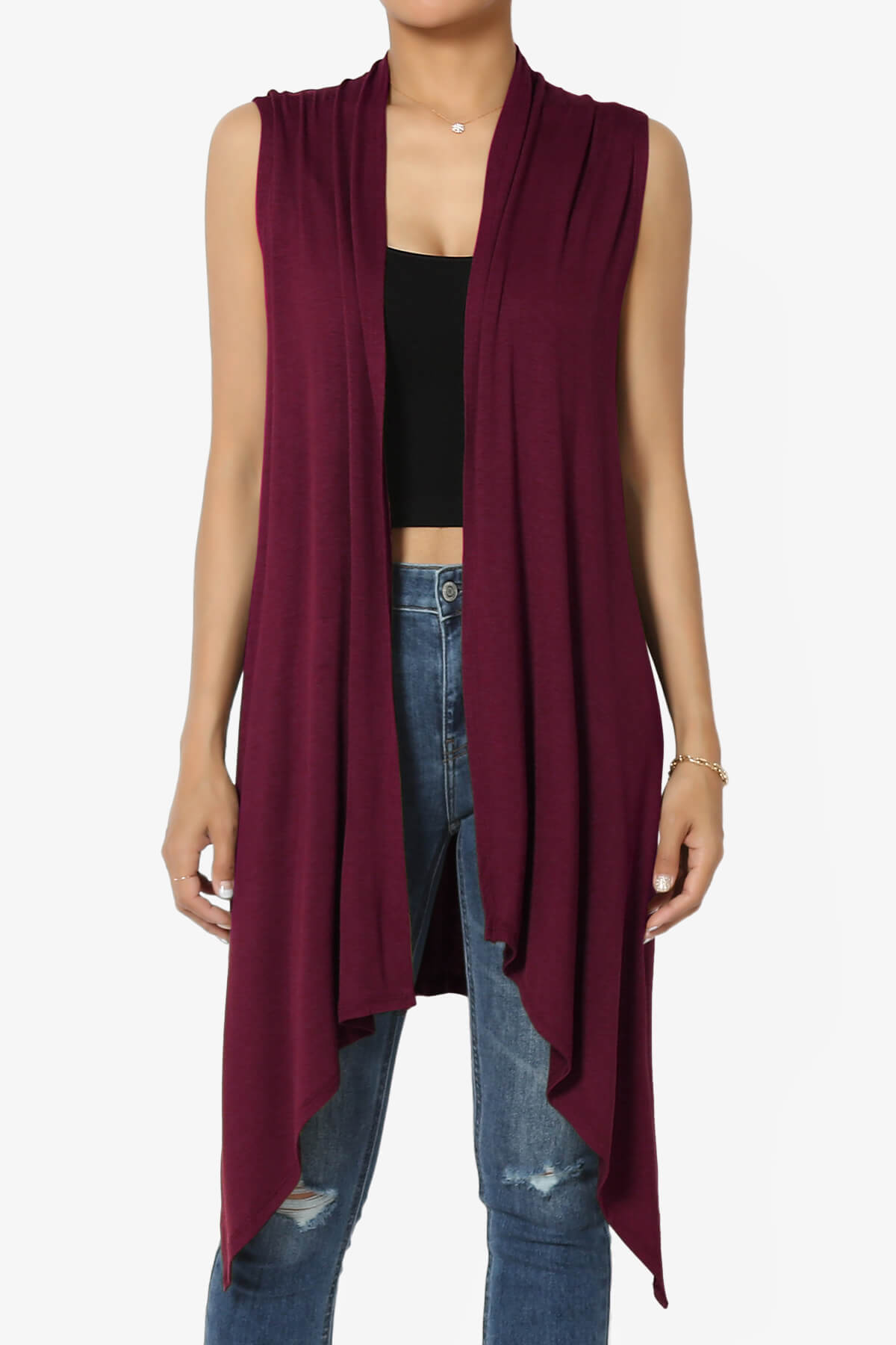 Load image into Gallery viewer, Taysom Draped Open Front Sleeveless Cardigan Vest DARK BURGUNDY_1
