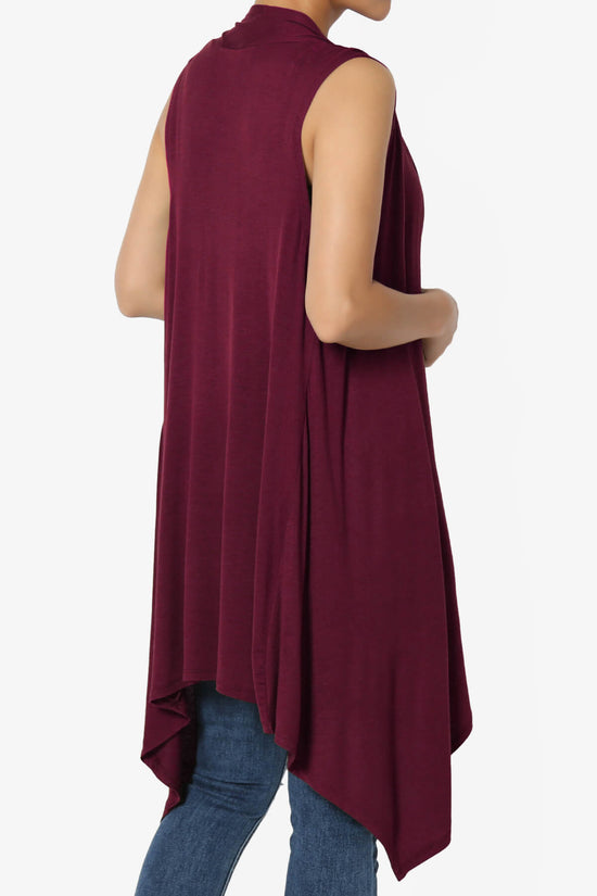 Load image into Gallery viewer, Taysom Draped Open Front Sleeveless Cardigan Vest DARK BURGUNDY_4
