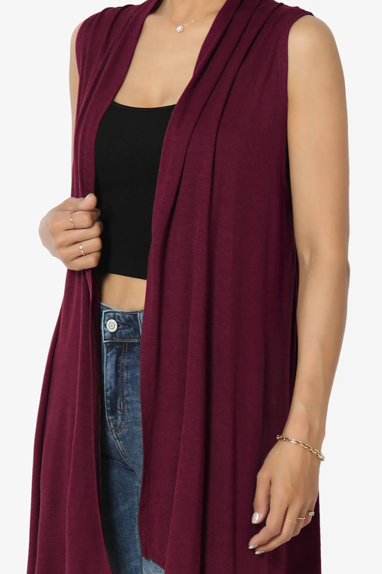 Load image into Gallery viewer, Taysom Draped Open Front Sleeveless Cardigan Vest DARK BURGUNDY_5
