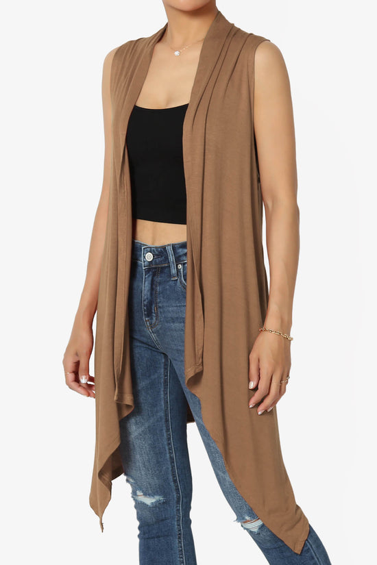 Load image into Gallery viewer, Taysom Draped Open Front Sleeveless Cardigan Vest DEEP CAMEL_3

