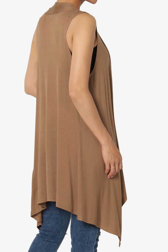 Taysom Draped Open Front Sleeveless Cardigan Vest DEEP CAMEL_4