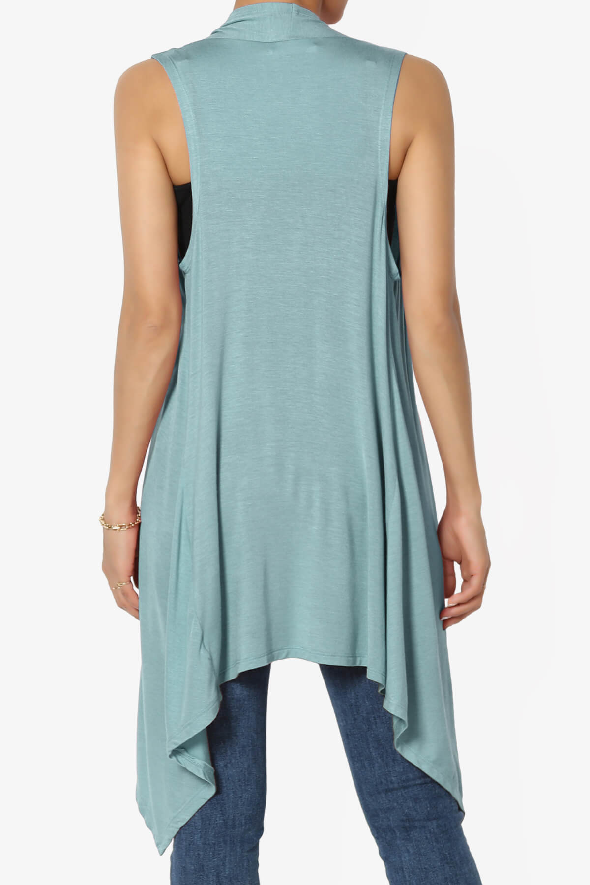 Load image into Gallery viewer, Taysom Draped Open Front Sleeveless Cardigan Vest DUSTY BLUE_2
