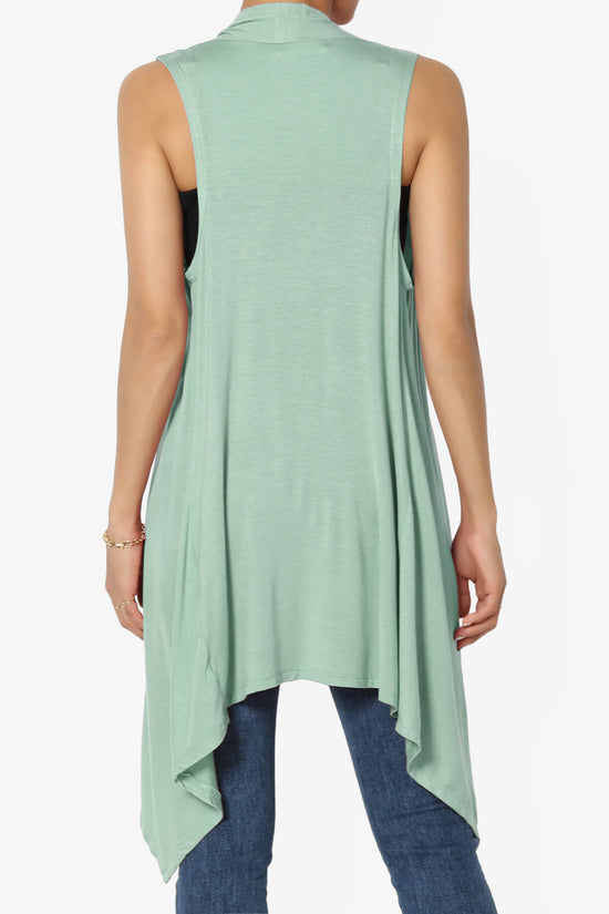 Taysom Draped Open Front Sleeveless Cardigan Vest DUSTY GREEN_2