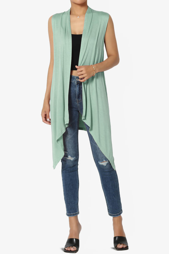 Load image into Gallery viewer, Taysom Draped Open Front Sleeveless Cardigan Vest DUSTY GREEN_6
