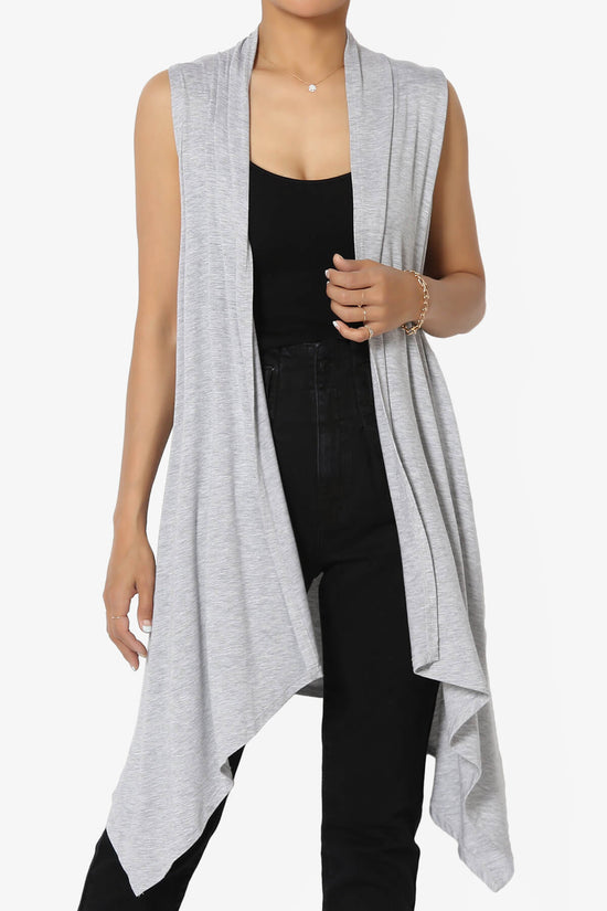 Load image into Gallery viewer, Taysom Draped Open Front Sleeveless Cardigan Vest HEATHER GREY_1
