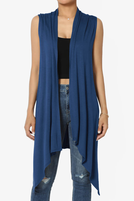 Load image into Gallery viewer, TAYSOM%20DRAPED%20OPEN%20FRONT%20SLEEVELESS%20CARDIGAN%20VEST LIGHT NAVY_1
