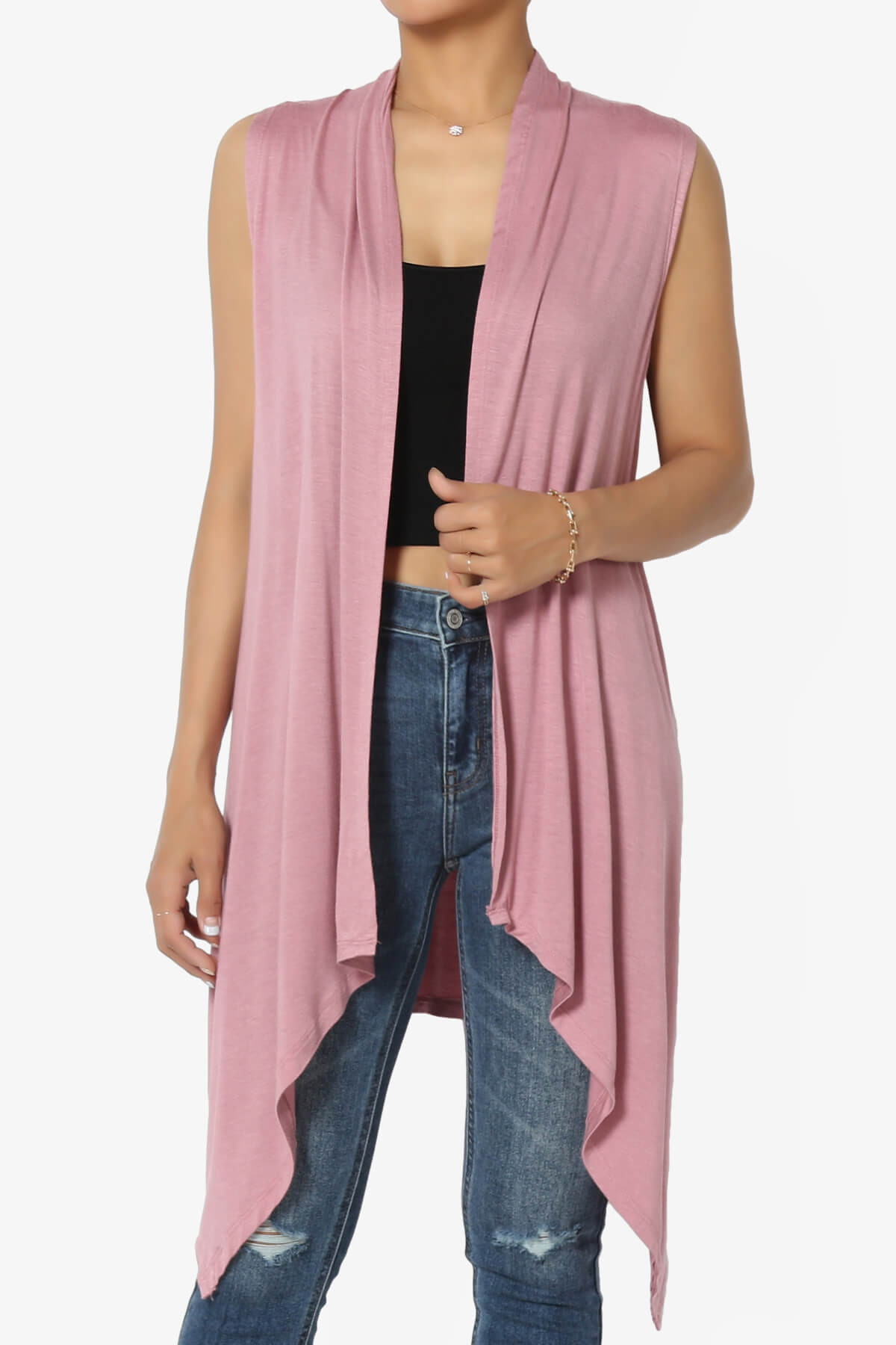 Load image into Gallery viewer, Taysom Draped Open Front Sleeveless Cardigan Vest LIGHT ROSE_1
